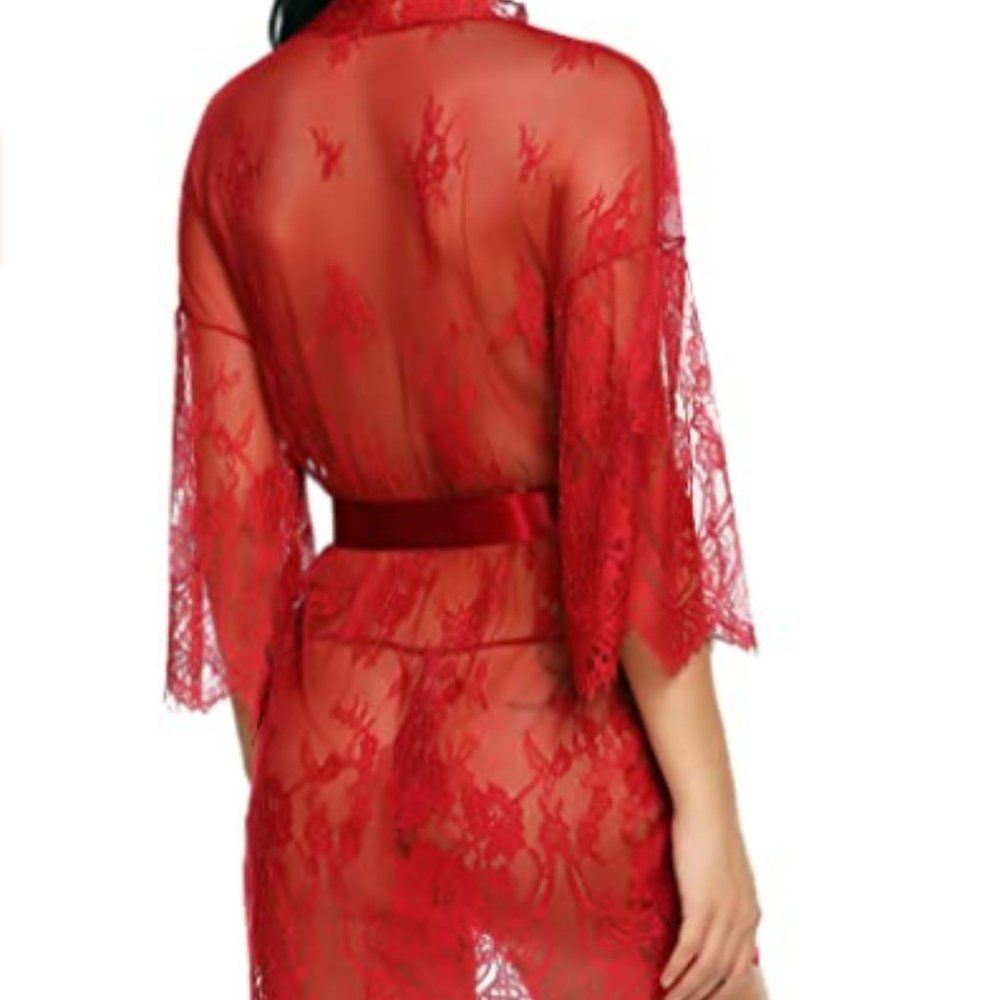 Women Lingerie Robe Lace Kimono Bathrobes Sexy Nightgowns - Picture 2 of 4